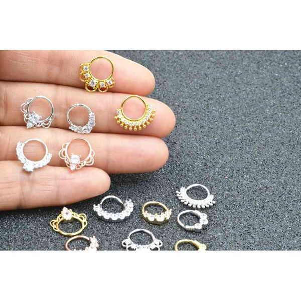 50 Uds CZ gemas pendiente de nariz pendientes Diath cartílago del trago anillo plateado/oro/oro rosa Piercing corporal aro brillante