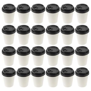 50pcs tasses à café jetables isolation à emporter Double couche tasse en papier Double couche avec couvercle 240108