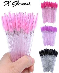 50 -stcs Wegwerp micro glitter wimper mascara Wands Mini Crystal Eye Lashes Brush Comb Roze witte spoolies9537559