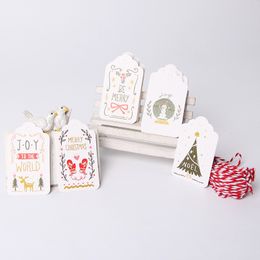 50 Stuks Diy Xmas Papier Tag Met String 4X7 Cm Craft Label Bagage Gunst Kerst Decoratie Opknoping ornamenten Voor Thuis