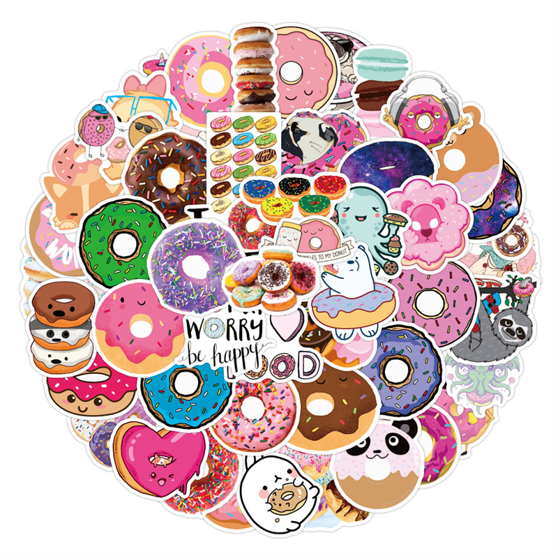 50Pcs Donuts Sticker Delicious Food Dessert Graffiti Kids Toy Skateboard car Motorcycle Bicycle Sticker Decals Wholesale