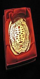 50pcs Double bonheur Bookmarks Gold Metal With Gift Box Souvenirs Chinois PAPELERIE PENDANT CADEAUX PARTI MARIAGE FAVORS3289304