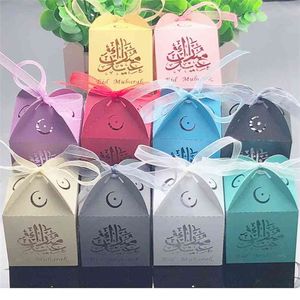 50pcs EID MUBARAK Candy Box Ramadan Kareem Sac cadeau Stockage DIY Happy al-Fitr Islam Décoration Fournitures de fête 210805