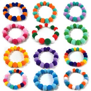 50pcs élastique en peluche Pom Ball collier pour animaux de compagnie arc-en-ciel fleur décoration de cheveux chien noeud papillon collier animal chat arc chien accessoires de toilettage 240311