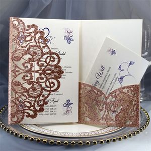 50 stcs elegante glitter papier laser gesneden bruiloft uitnodiging wenskaart aanpassing business met rsvp kaarten feestbenodigdheden 220711