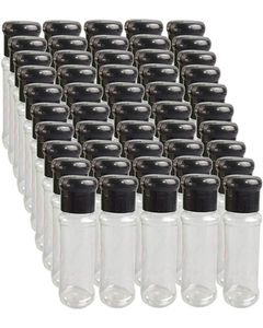 50 Uds. Botellas de plástico vacías para especias para almacenar condimentos para barbacoa, sal, pimienta, Etc., tarros de almacenamiento negros de 100Ml y 33Oz5685859