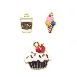 50pcs en émail charmes crème glacée Cupcake pendentif bricolage bijoux boucles d'oreilles pendents Colliers de café Cake tasse de café accessoires faits à la main en gros