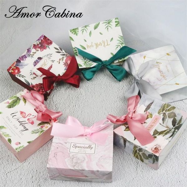 50 unids Europeo Creativo Flamenco Mármol Bosque Hoja Verde Boda Como Caja de Dulces Bomboniera Fiesta Chocolate Candy Bag T200115