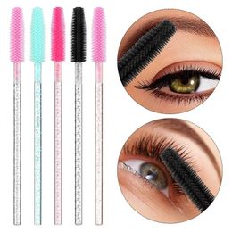 50pcs Eyelashes Makeup Brush Diamond Handle Crystal Mascara Wands Eyelash Extension Tool Supplies Lash Brushes