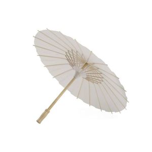 50pcs Fans Parasols Mariage Mariée Parasols Papier Blanc Parapluie Manche En Bois Japonais Chinois Artisanat 60cm Diamètre Parapluies FY5699
