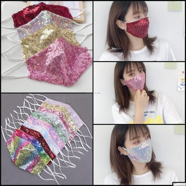 50pcs Fast Ship Mode Bling Lavable Masques réutilisables PM2.5 Bouclier Paillettes Brillant Masque en tissu anti-poussière pour Adts Drop Delivery 2021 Party