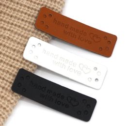 50 pcs étiquettes en cuir en cuir "Handmade With Love" Tags pour vêtements en relief