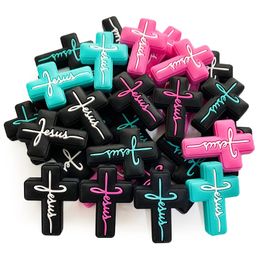 50pcs Food Grade Silicone Cross Focal Perles Jewelry Baby Molar Toy for stylo Making Bracelets Accessoires 231221