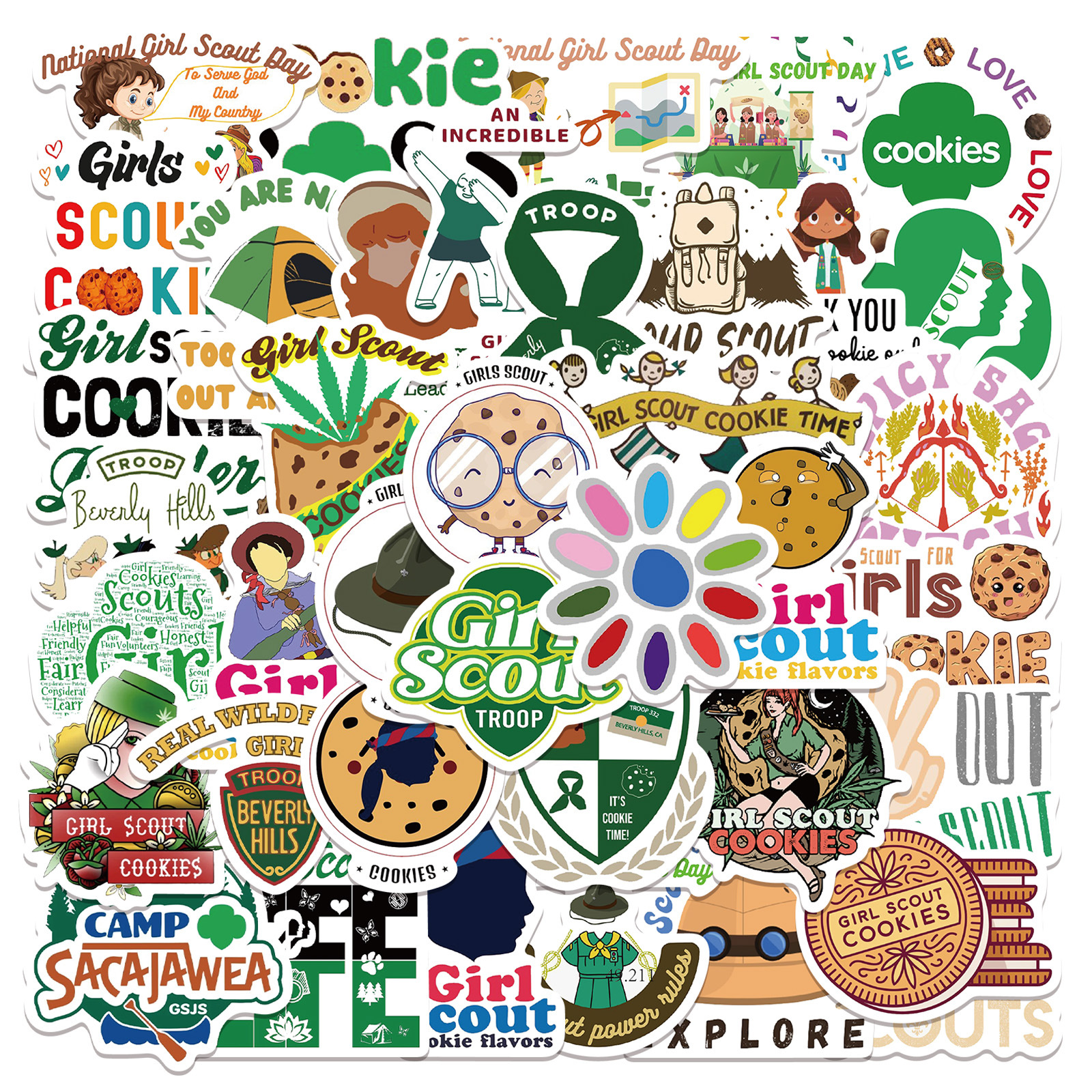 50PCS Girl Scout Cookies Stickers Cartoon Graffiti Decalcomanie Giocattoli per bambini DIY Laptop Valigia Notebook frigorifero Adesivo impermeabile