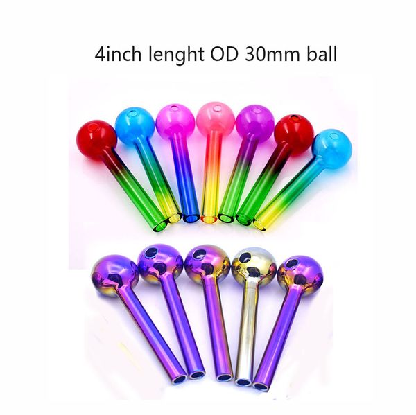 50pcs verre brûleur à mazout tuyau accessoires pour fumer 10cm 4 pouces OD 30mm tuyaux en verre boule nano-placage tube de paille coloré tuyaux pour fumer à la main