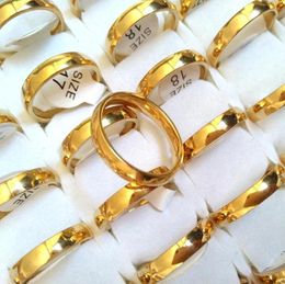 50pcs Gold 4 mm Anillos de compromiso de boda Mujeres 316L Banda de acero inoxidable Anillos de dedo de alta calidad Amantes de comodidad de comodidad CoU7606789