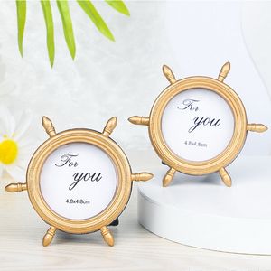 50 Uds. De recuerdos de fiesta de boda con tema de playa, marco de fotos con rueda de barco dorado, soporte para tarjetas, suministros de decoración de mesa