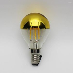 50 stks gouden G45 4W LED -filament lampen Top Mirror Half Chrome Globe E14 E12 E26 E27 100V 220V voor vintage geen flikkering