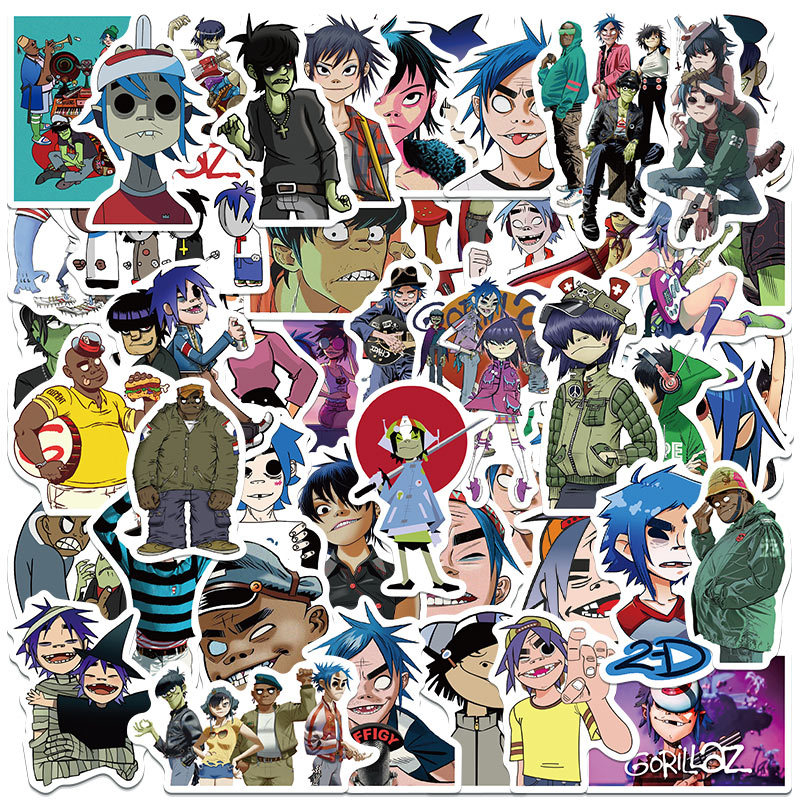 50 pezzi adesivi Gorillaz Murdoc Noodle Russel rock band Graffiti giocattolo per bambini skateboard auto moto bicicletta decalcomanie all'ingrosso