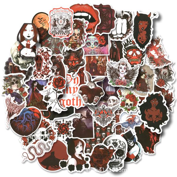 50 pcs Gothique Autocollants Vinyle Étanche Rouge Foncé Graffiti Patch Decal Horreur Squelette Anime Autocollants pour Bouteille D'eau