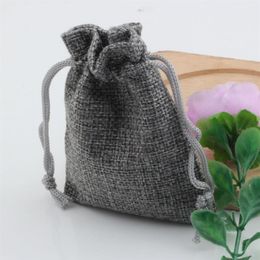 50 Uds. Bolsas con cordón de tela de lino gris, bolsas de regalo para joyería de dulces, bolsas de yute para regalo de arpillera, 7x9cm, 10x14cm, 13x18cm, 15x20cm1946