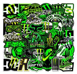 50 pièces vert Fluorescent Dazzle personnalité tendance autocollant monstre chasseur autocollants Graffiti enfants jouet planche à roulettes voiture moto Bicyc3527304