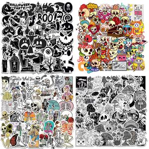 50 PCS Halloween Horreur Thème Autocollants Gothique Punk Graffiti Autocollant 4 Modèles Crâne Os Champignon Démon Décalques Étanche Ordinateur Portable Patchs Décalques Décoration