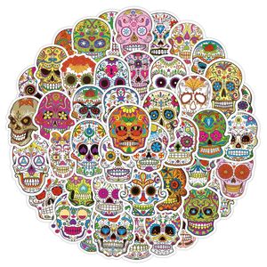 50 pièces Halloween sucre crâne autocollants Pack ordinateur portable sucre crânes décalcomanies Dia de Los Muertos mexicain jour des morts vinyle autocollant