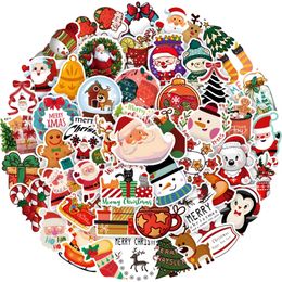 50pcs bonne année joyeux noël autocollants cerf père noël bonhomme de neige enfants cadeau décalcomanie bricolage pour planche à roulettes bagages valise