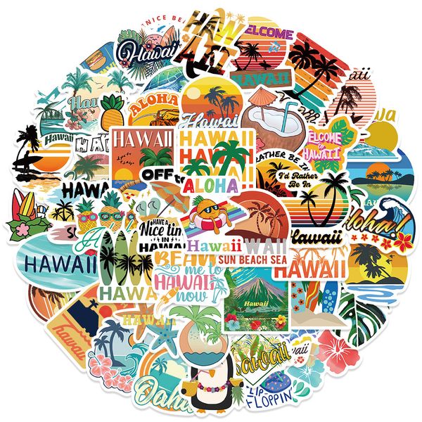 50 PCS Hawaii Graffiti Autocollants Pour Skateboard Voiture Bébé Casque Crayon Cas Journal Téléphone Ordinateur Portable Planificateur Décor Livre Album Enfants Jouets Guitare DIY Stickers