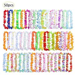 50 stks Hawaiiaanse Leis Garland Kunstmatige Ketting Hawaii Bloemen Feestartikelen Strand Fun Krans DIY Kerstcadeau Bruiloft Decoraties2450