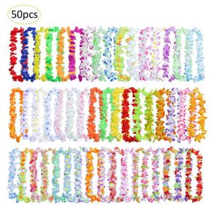 50pcs hawaïen Leis guirlande collier artificiel fleurs hawaïennes fournitures de fête plage couronne amusante bricolage cadeau de noël décorations de mariage 288z