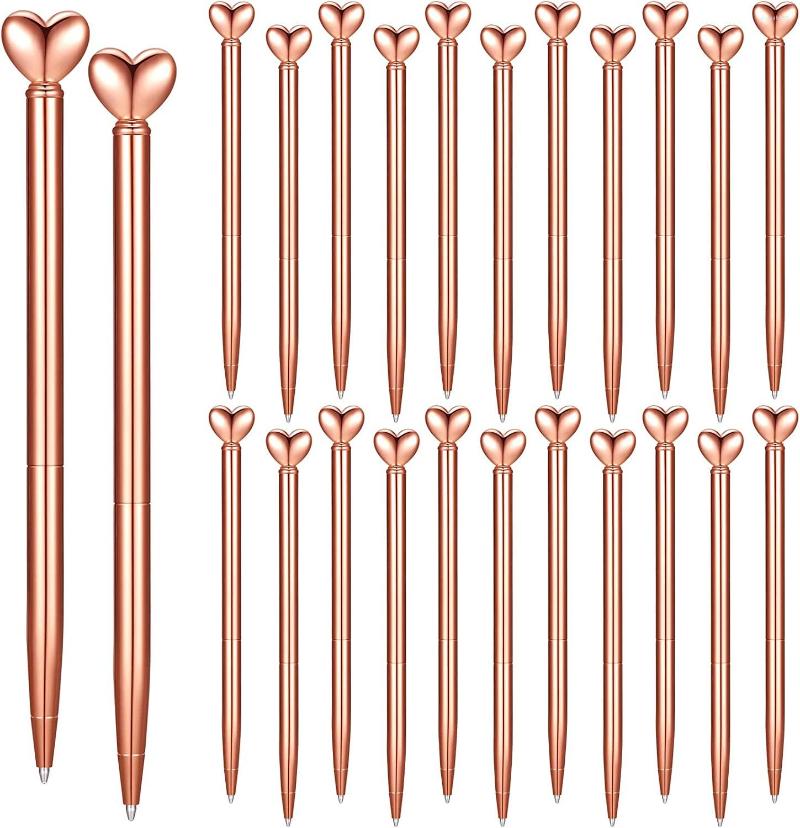 50st Hjärtformade metallpennor Svartblå bläck Infällbar dekorativ för alla hjärtans presenter Kontorsskola Bröllop Anpassad logotypnamn