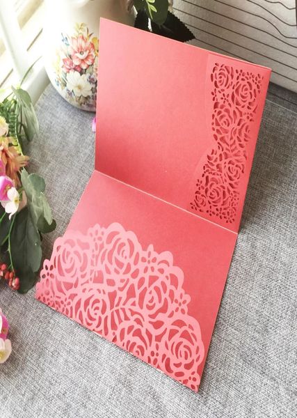 50 Uds. Tarjeta de invitación de boda con hermosas flores cortadas con láser hueco con papel perlado de colores para tarjetas de invitación de compromiso jardín Pa7048622