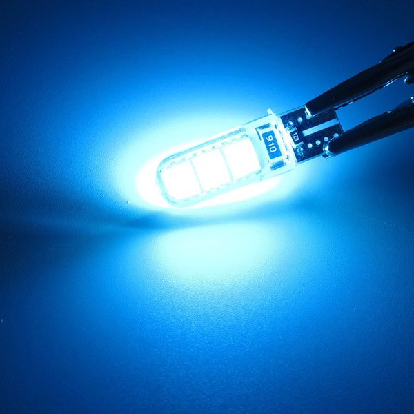 50 Uds. Azul hielo T10 W5W 194 168 2825 5050 6SMD silicona LED Canbus bombillas de coche sin errores para lámparas de liquidación luces de matrícula 12V