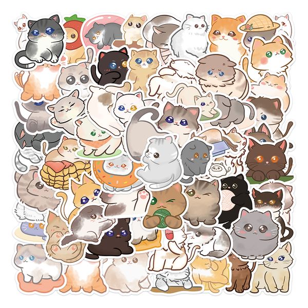 50 Uds. Paquete de expresión de gatito de tinta ins, paquete de pegatinas de PVC impermeables con animales de dibujos animados para nevera, coche, maleta, portátil, taza, teléfono, escritorio, bicicleta, monopatín.