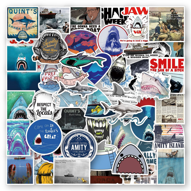 50st käftar Shark Sticker Poster Classic Horror Movie for Car Refrigerator Notebook Guitar Diy Graffiti Stickers