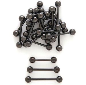 50pcs bijoux-tout noir titane langue anneau cloches 14G ~ 16mm mamelon oreille corps piercing bijoux droites haltères