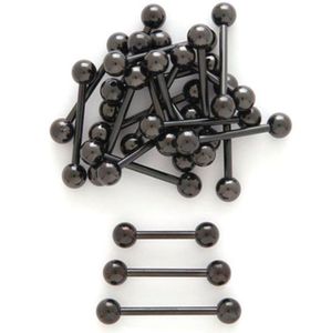 50pcs JewelryAll Black Titanium Tongue Ring Bells 14G16MM MINDE TOOR CORPS PIERCING BIJOURS Straitement Ballans1428368