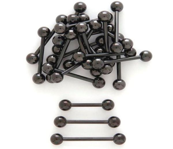 50 pcs bijoux tout noir titane langue anneau cloches 14G16mm mamelon oreille corps piercing bijoux haltères droits 3569967