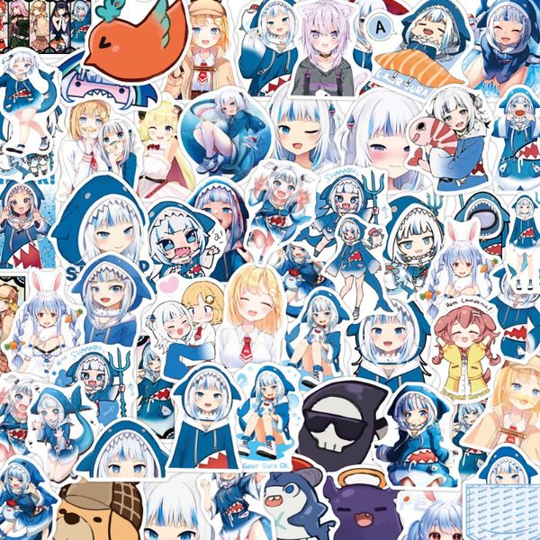 50 Uds. De pegatinas Kawaii de Chica de Anime Gawr Gura, pegatinas impermeables de dibujos animados de tiburón, pegatina para patineta para maleta para portátil y guitarra