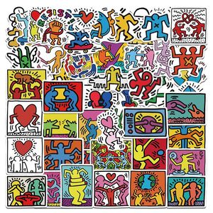 Autocollant Keith Haring, étiquette Graffiti d'art de dessin animé, jouet pour enfants, Skateboard, voiture, moto, vélo, vente en gros, 50 pièces