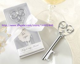 50 stks sleutel tot mijn hart eenvoudig elegante Victoriaanse wijn fles opener barware tool bruiloft fantastische gift zilver met witte retail doos