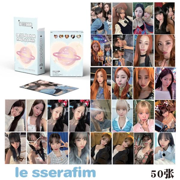 50pcs kpop leserafim Laser album carte d'album rond carte Lomo Kim Chaewon Sakura Huh Yunjin Kazuha Hong Eunchae Postcard Photo