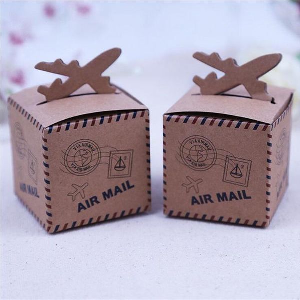 50pcs Kraft Papier Avion Boîte De Bonbons De Mariage Bonbons Coffrets Cadeaux Souvenirs Décoration De Fête De Mariage Fête D'anniversaire Événement Fournitures