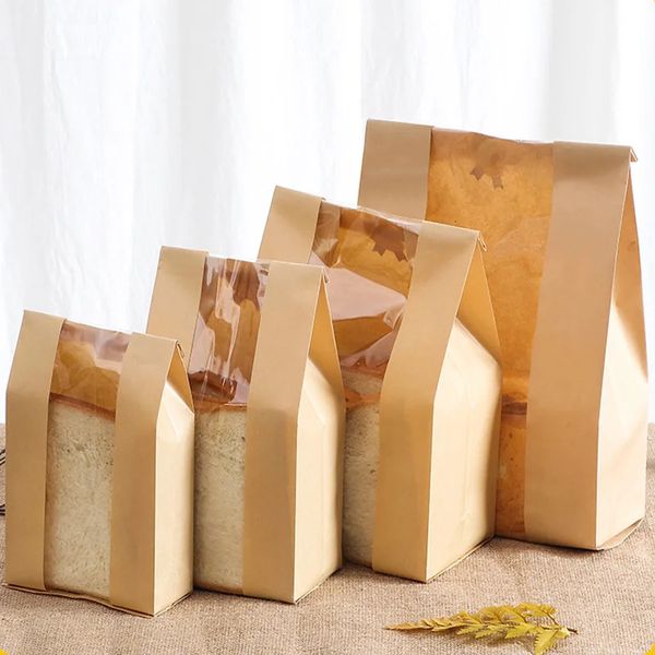 50pcs sac en papier kraft avec fenêtre sacs d'emballage de pain à la main toast biscuit bonbons emballage pounches fournitures de cuisson décor de fête 240322