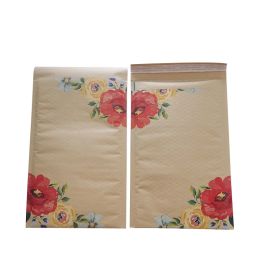 50pcs Sacs de bulle en papier kraft fleurs Sac d'emballage cadeau imprimé auto-scellant enveloppe de bulle courrier Mailbag 12x20.4 cm / 24x36.8 cm