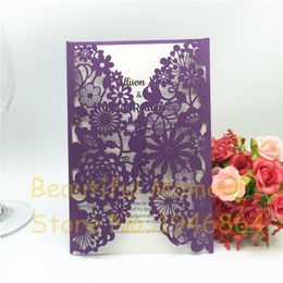 50pcs Invitations de conception de fleurs de dentelle