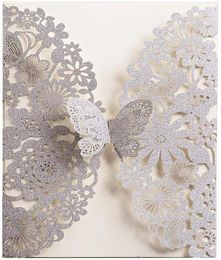 50 pièces cartes d'invitation de mariage découpées au laser avec papillon et enveloppes paillettes dentelle flore invitations imprimées personnalisées pour Quince4413749