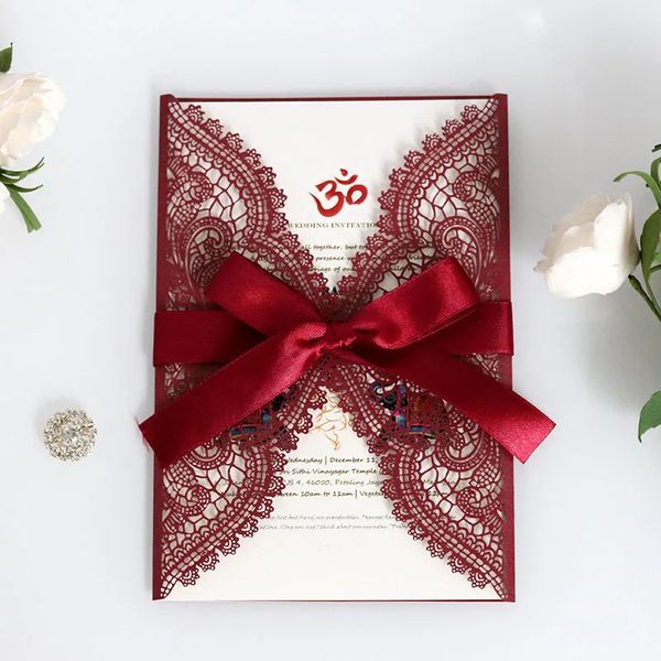 50pcs découpé au laser carte d'invitation de mariage dentelle fleur européenne poche carte de voeux enveloppes anniversaire mariage fête décoration 240301